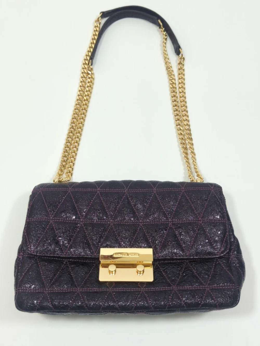 Michael Kors Sloan Dark Purple Shimmery Quilted Bag